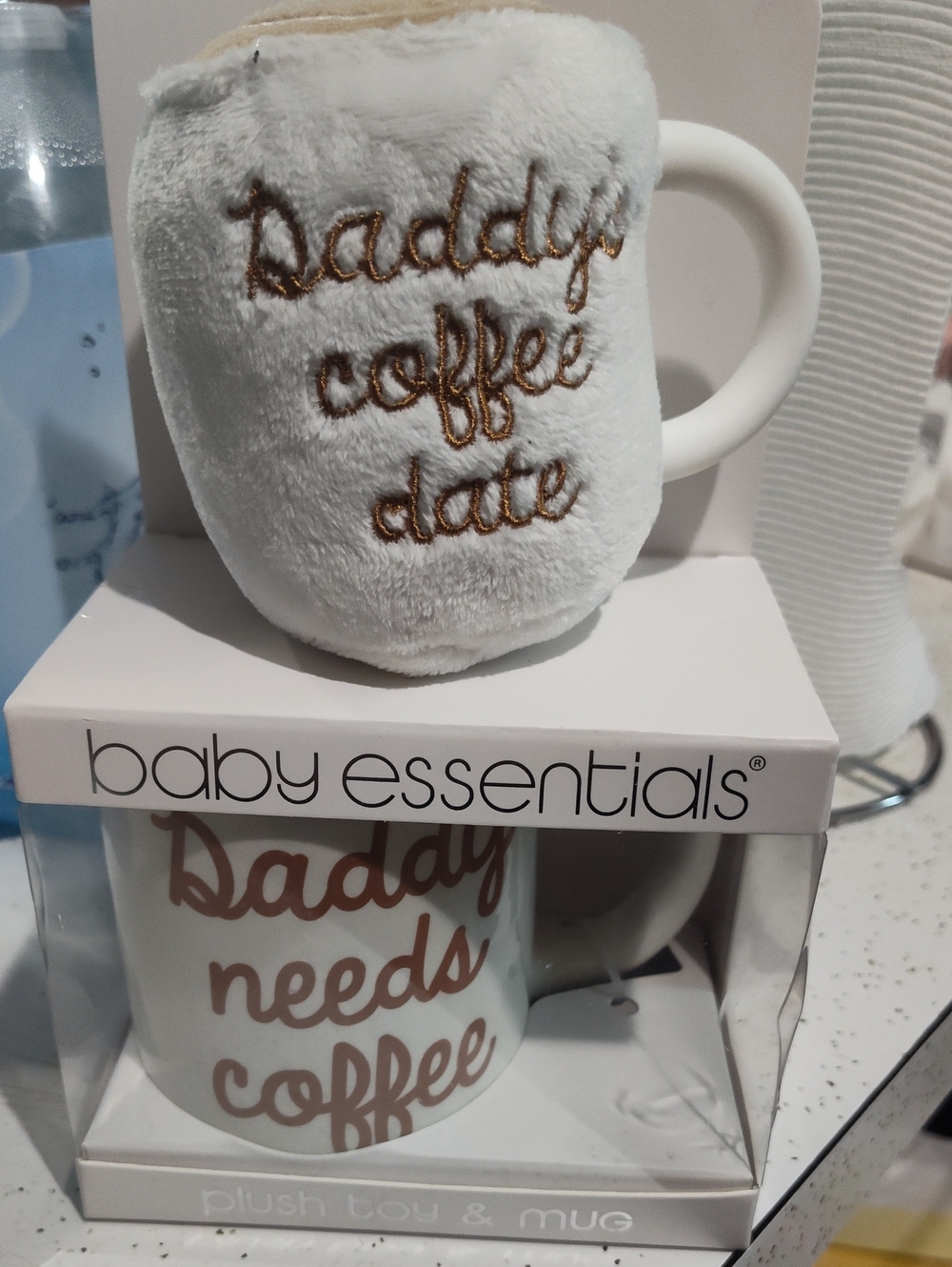 White & Gold Plush Toy Mug and Ceramic  Gift Set